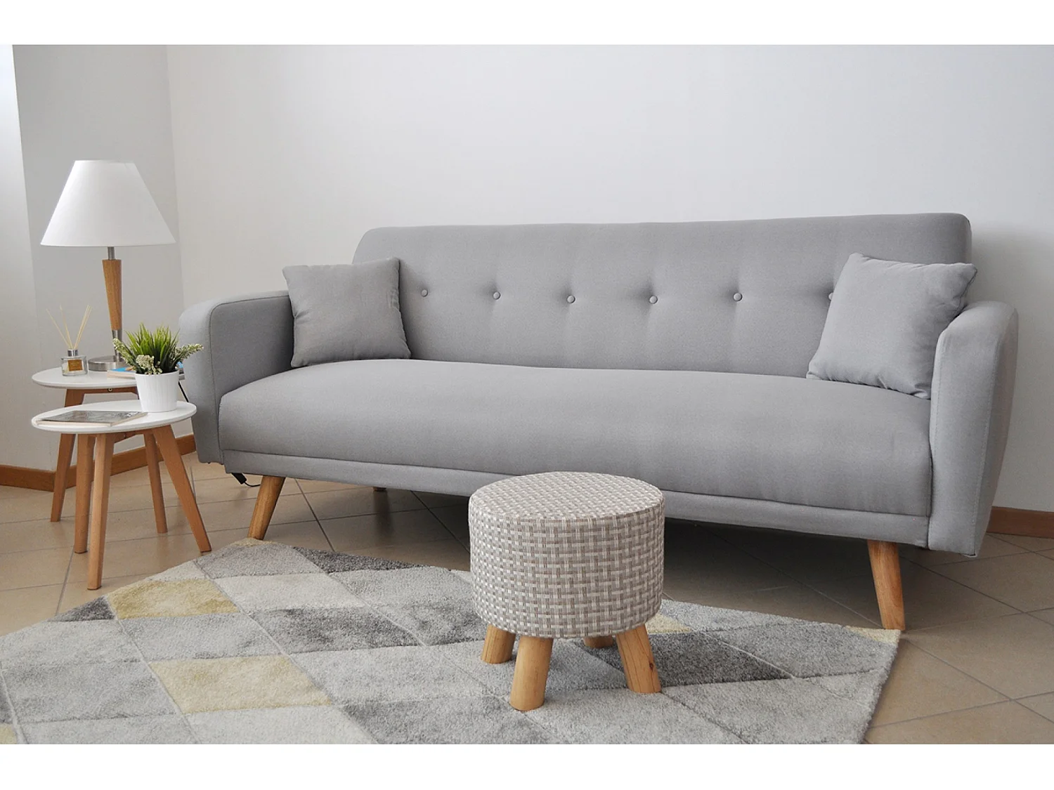 Divano letto clic clac in tessuto grigio, divano 3 posti mod. Henry