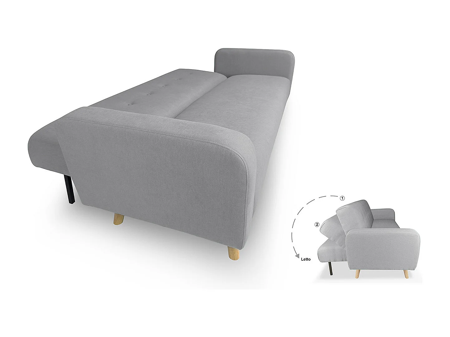 Divano letto clic clac in tessuto grigio, divano 3 posti mod. Henry