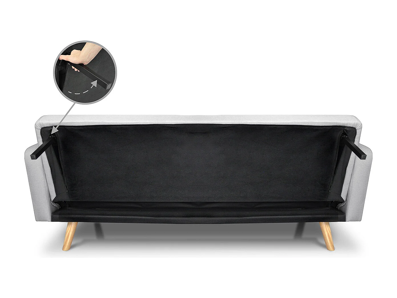 Divano letto clic clac in tessuto grigio, divano 3 posti mod. Henry