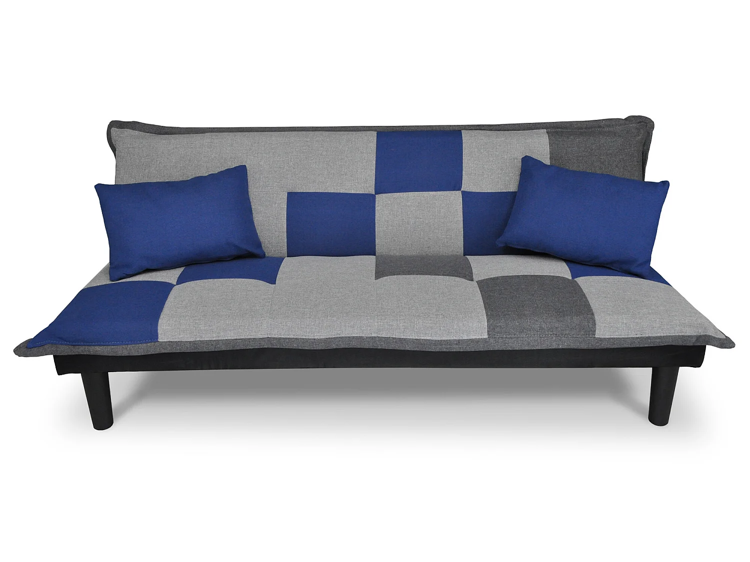 Divano letto clic clac Russell in tessuto grigio scuro-blu-grigio chiaro