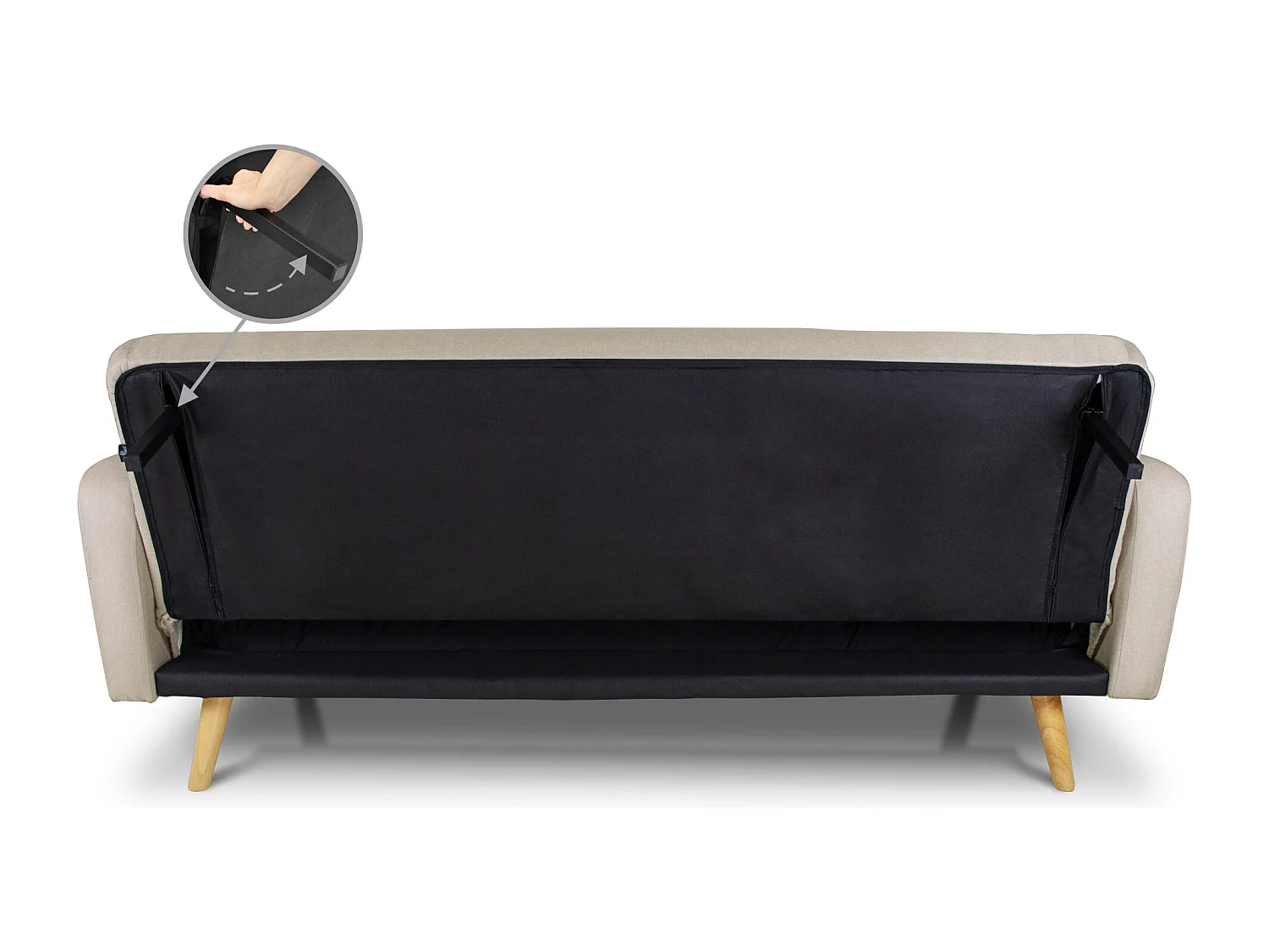 Divano letto clic clac in tessuto tortora, divano 3 posti mod. Henry