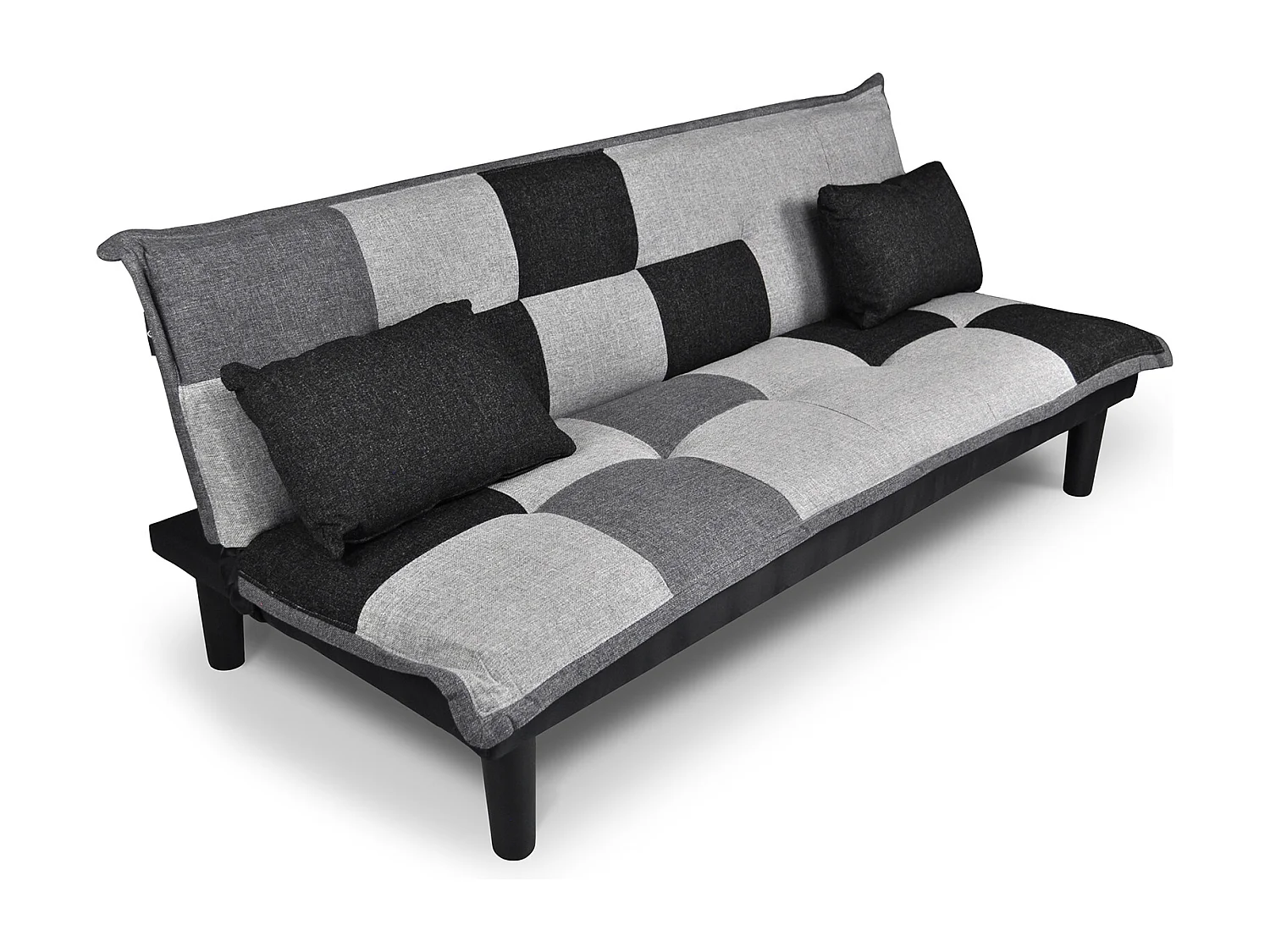 Divano letto clic clac Russell, in tessuto grigio scuro-nero-grigio chiaro