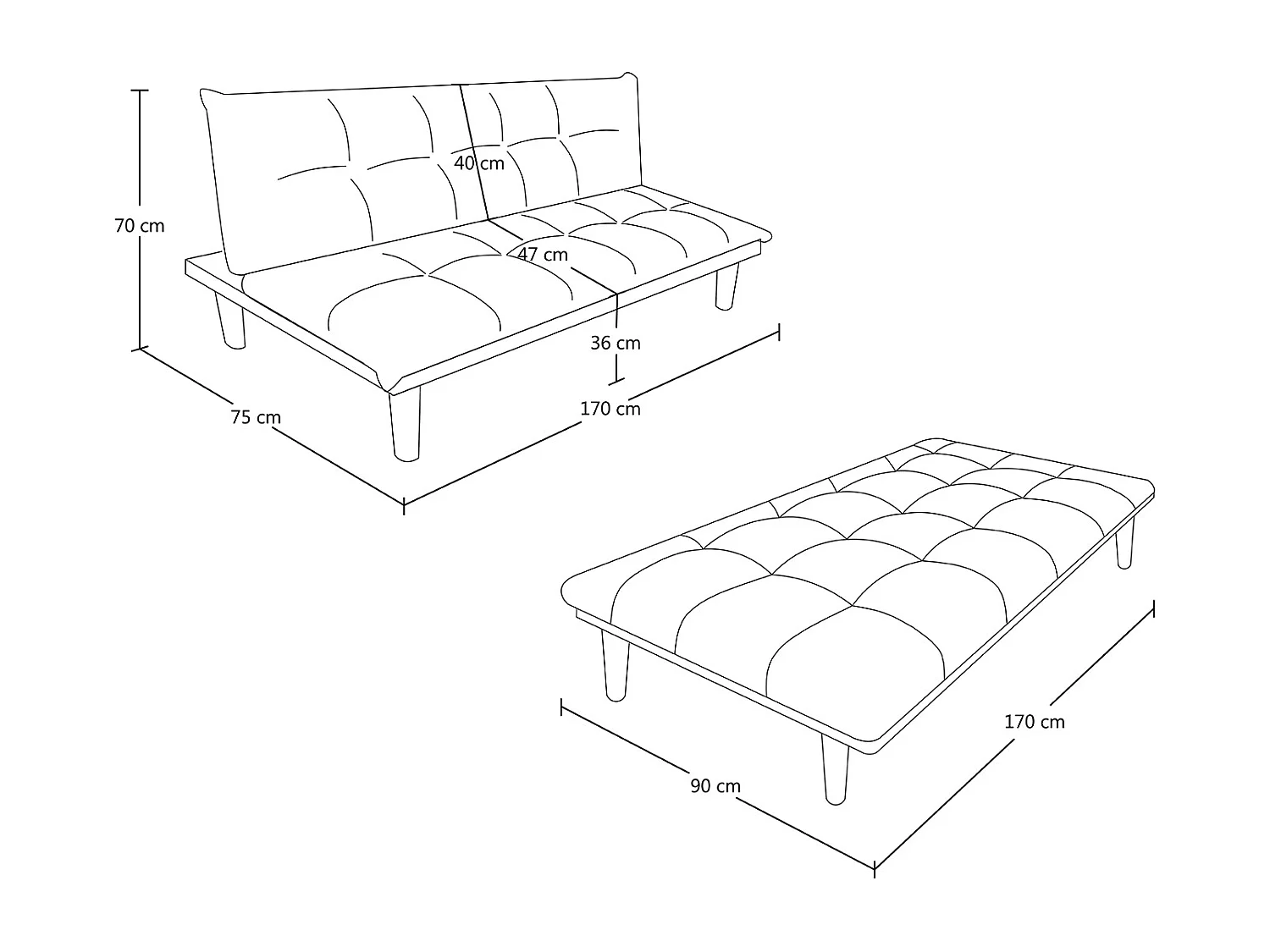 Divano letto clic clac Russell, in tessuto grigio scuro-nero-grigio chiaro