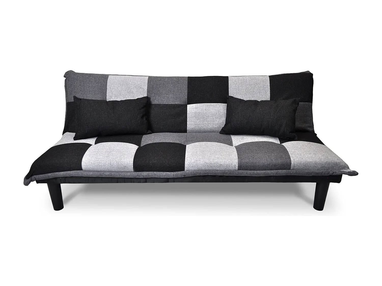 Divano letto clic clac Russell, in tessuto grigio scuro-nero-grigio chiaro