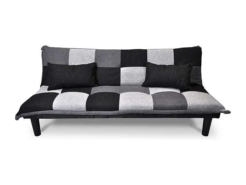 Divano letto clic clac Russell, in tessuto grigio scuro-nero-grigio chiaro