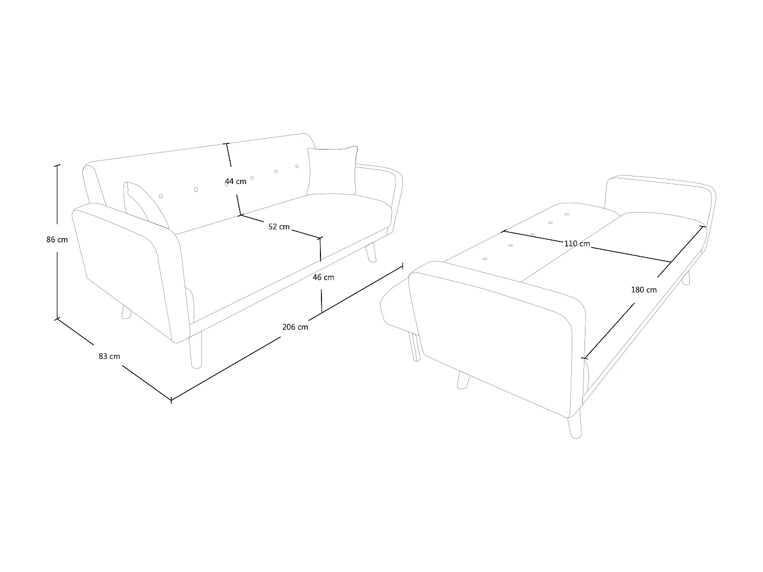 Divano letto clic clac in tessuto marrone, divano 3 posti mod. Henry