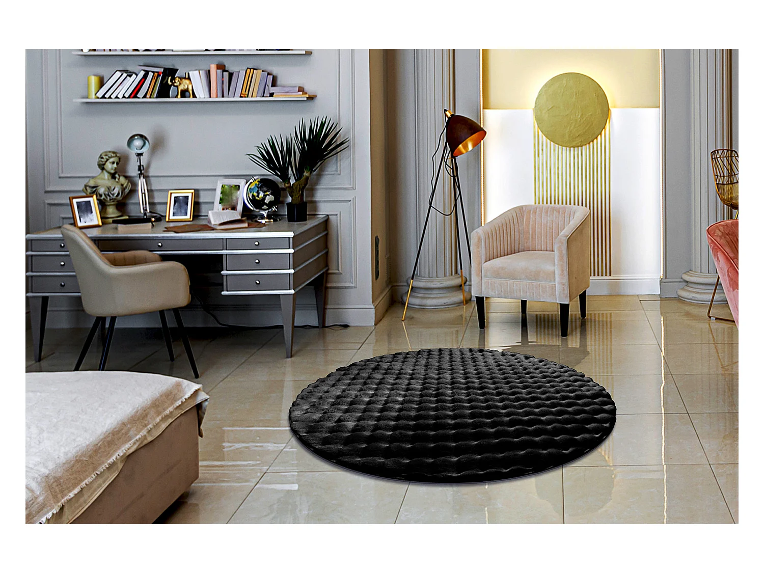 Tapijt BUBBLE cirkel zwart 25 IMITATIE VAN KONIJNENBONT 3D structureel cercle 160 cm