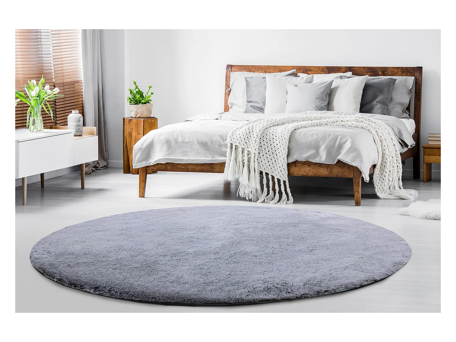 Tapis de lavage moderne LAPIN circle shaggy, antidérapant noir / ivoi cercle 80 cm