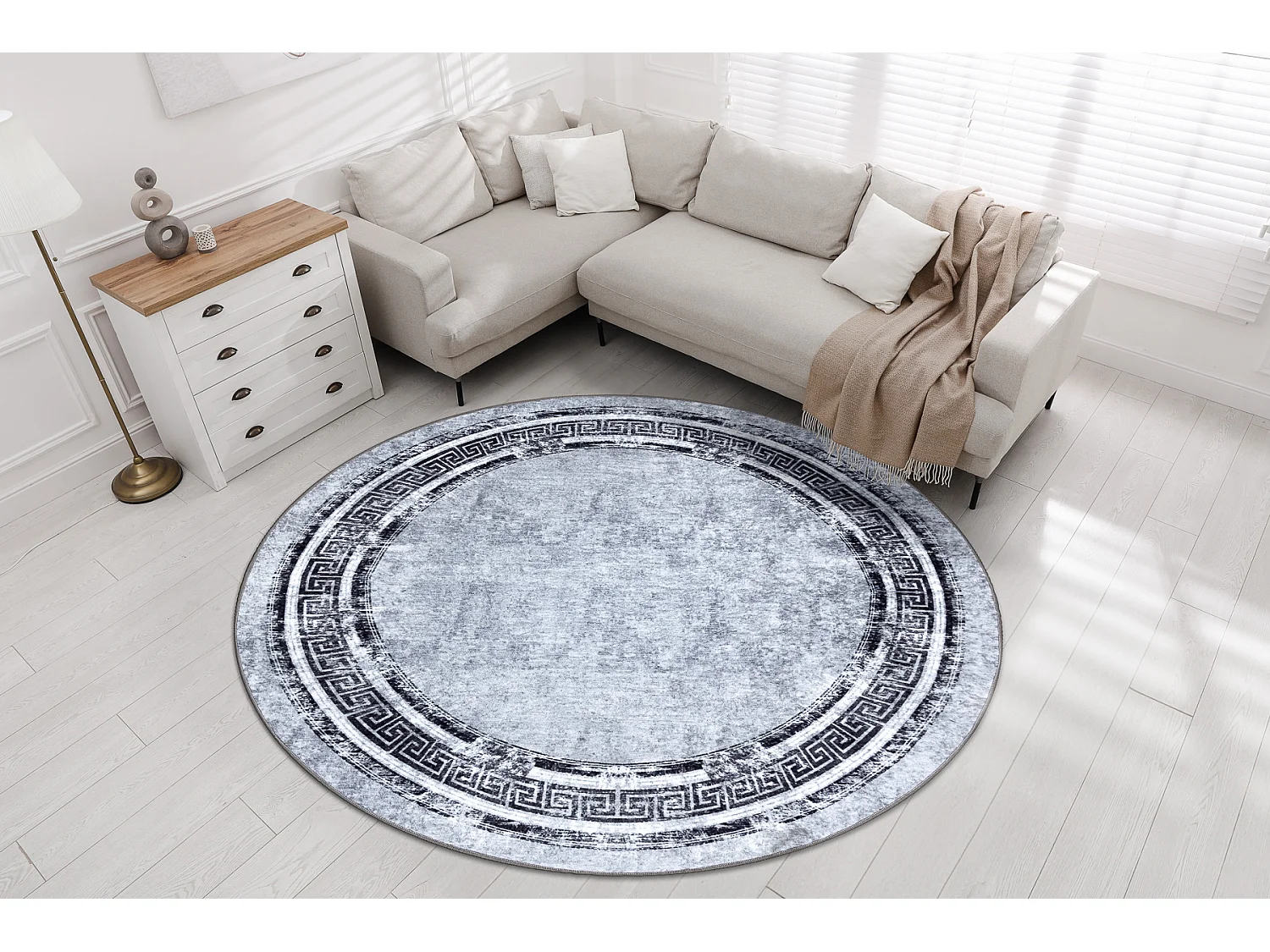 MIRO 51254.802 Kreis Waschteppich Marmor, griechisch Anti-Rutsch - gra cercle 100 cm