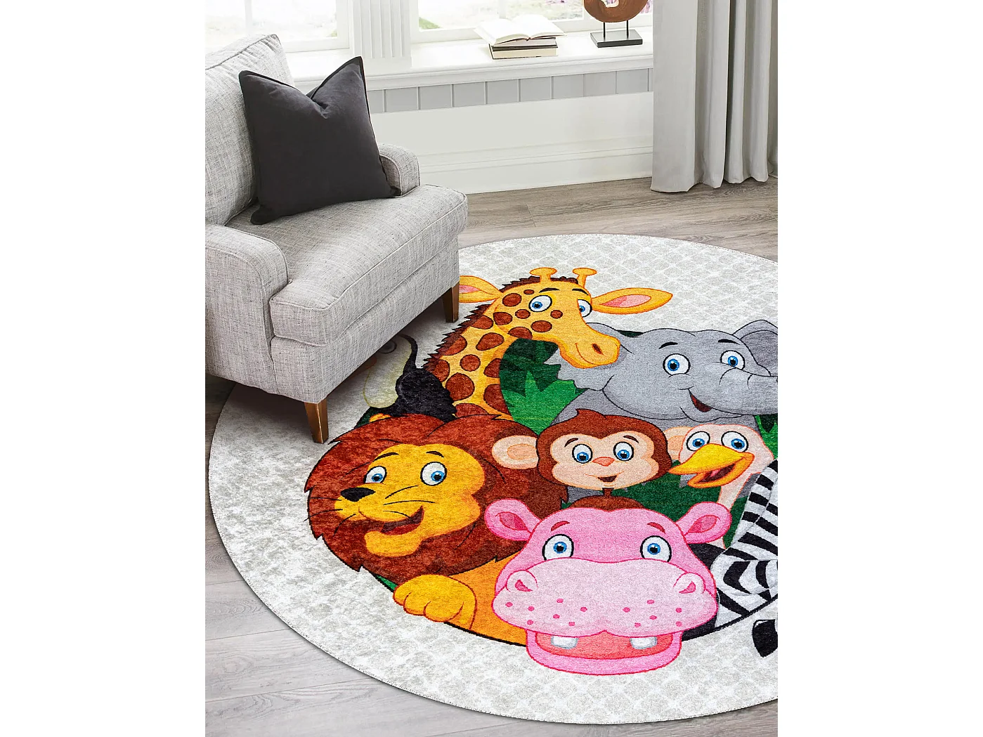 JUNIOR 51595.801 cirkel tapijt wasbaar dieren Afrika voor kinderen ant cercle 80 cm