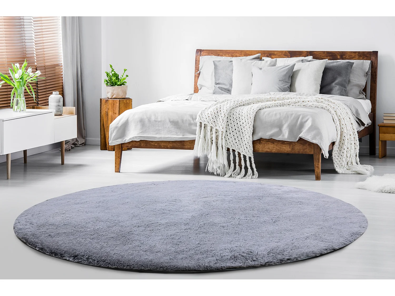 Tapijt LAPIN Shaggy ROND zwart / ivoor, anti slip , Wasbaar , cercle 100 cm