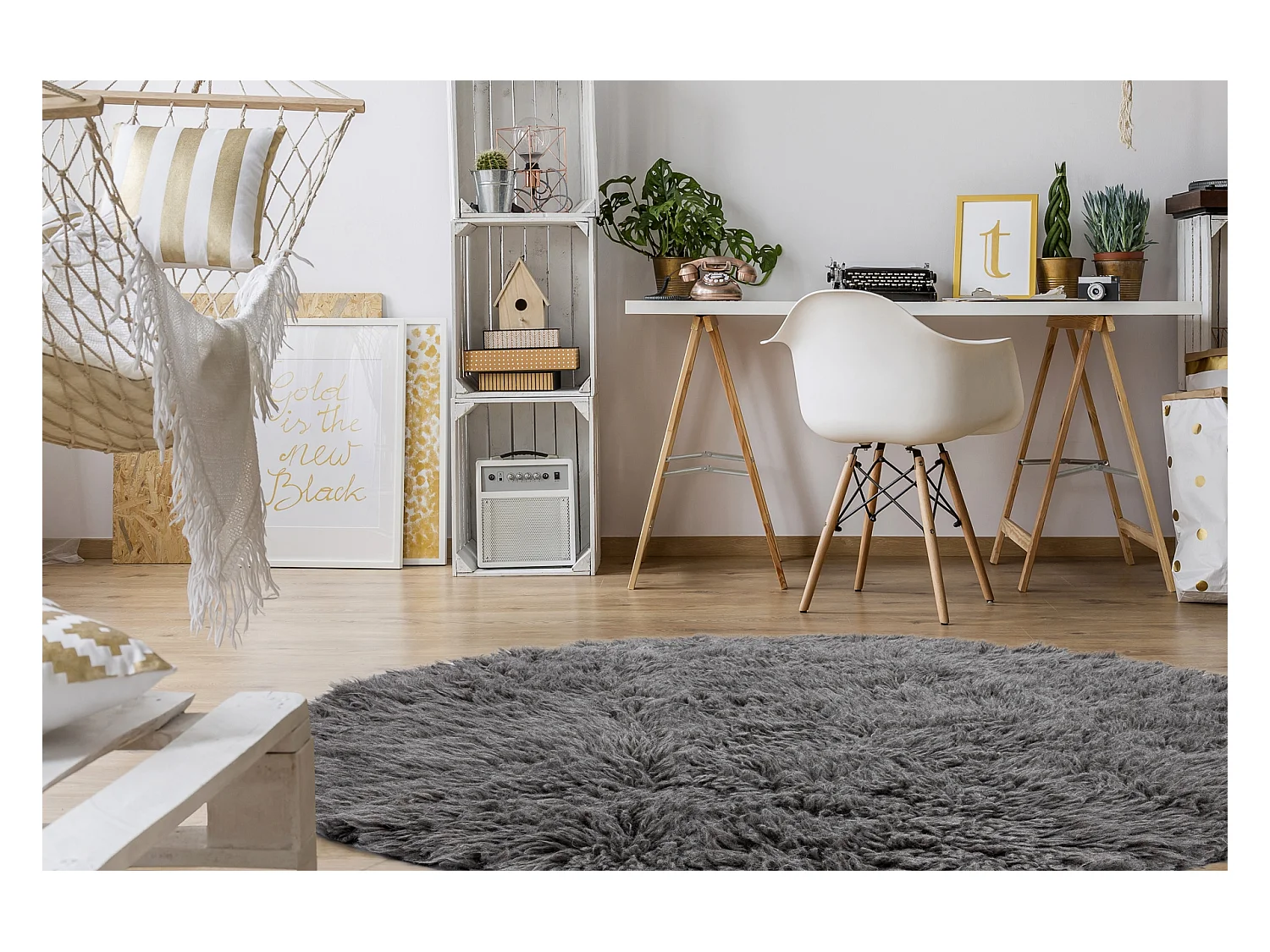 Vlokjes wol ROND grijs cercle 200 cm