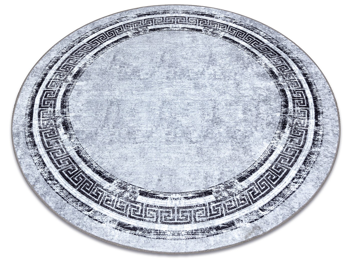 Tapis Rond Lavable 160 Cm - Motif Marbre Noir & Blanc, Antidérapant, Poils Courts - Pour Salon, Salle à Manger, Chambre