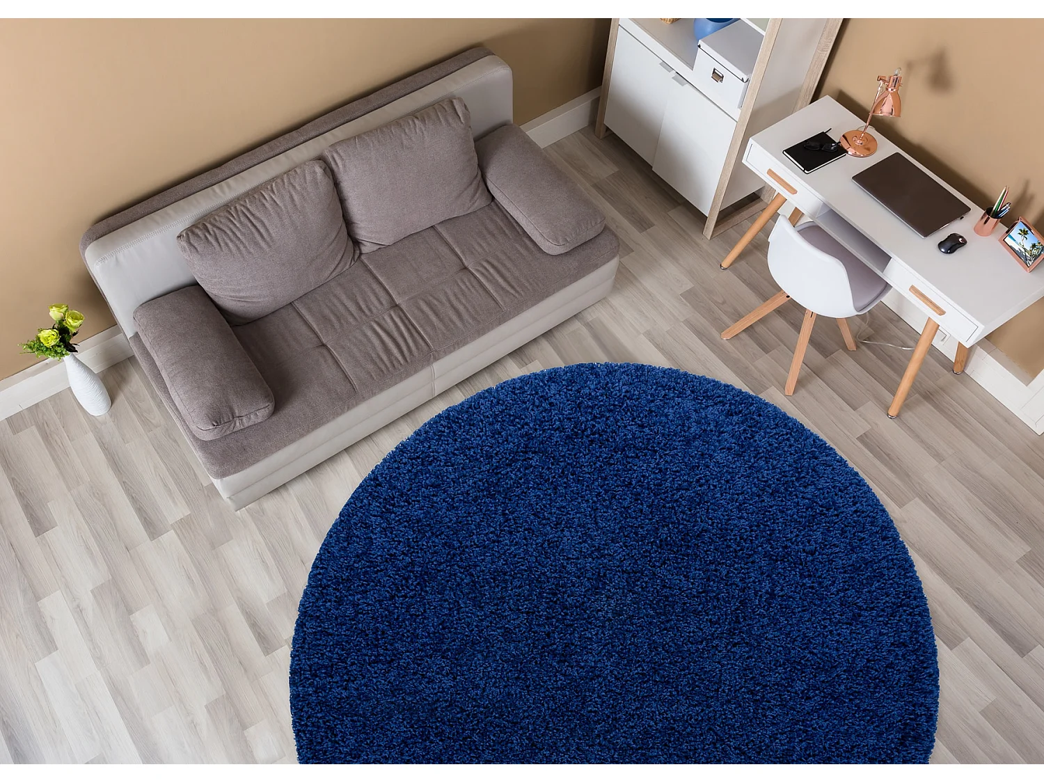 Tapijt SOFFI ROND shaggy 5cm blauw cercle 80 cm
