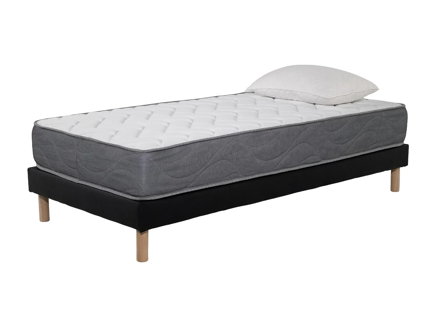 Ensemble Matelas Mousse Luxe - 90x190 et 1 Oreiller mémoire 50x70 - Sommier tapissier noir