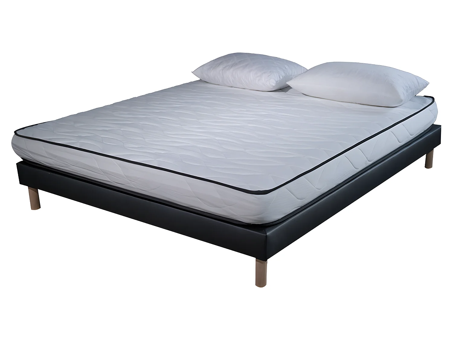 Ensemble Matelas mousse Confort 160x200 - mousse  - 2 Oreillers 50x70 et Sommier noir