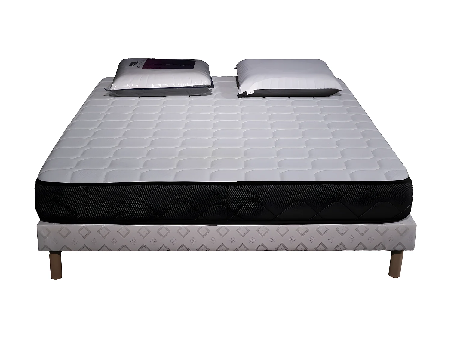 Ensemble matelas mousse acceuil mémoire Memory - 160x200 - 2 Oreiller visco 60x60 et Sommier blanc