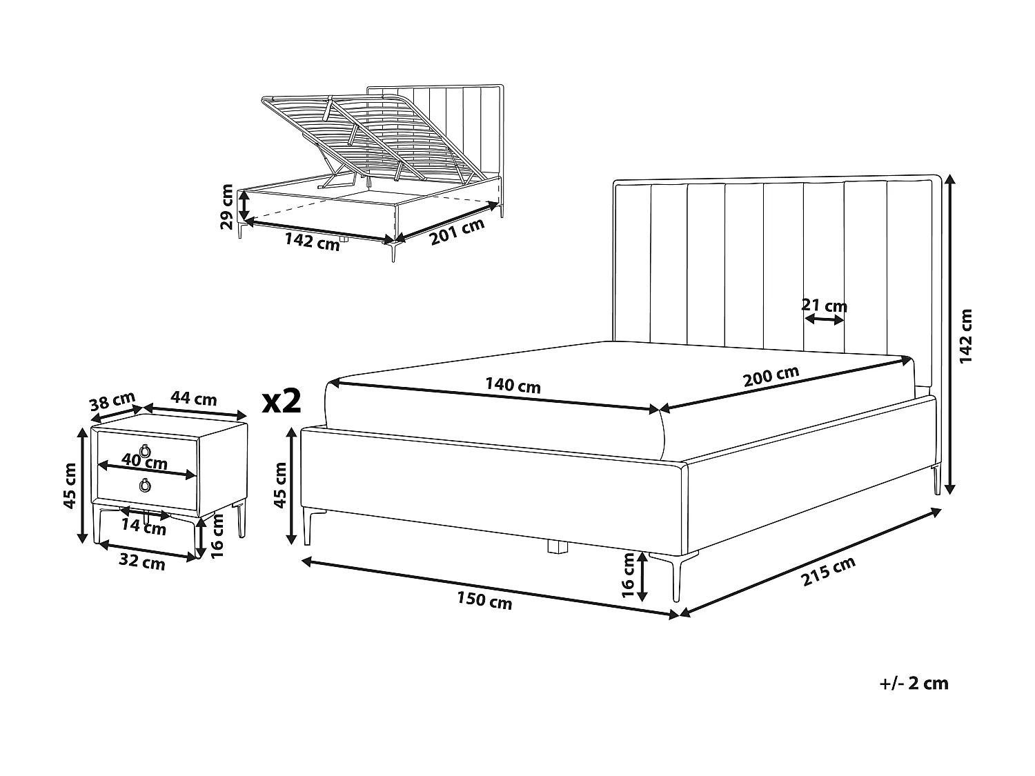 Set da camera da letto Velluto SEZANNE 140 x 200 cm Blu marino