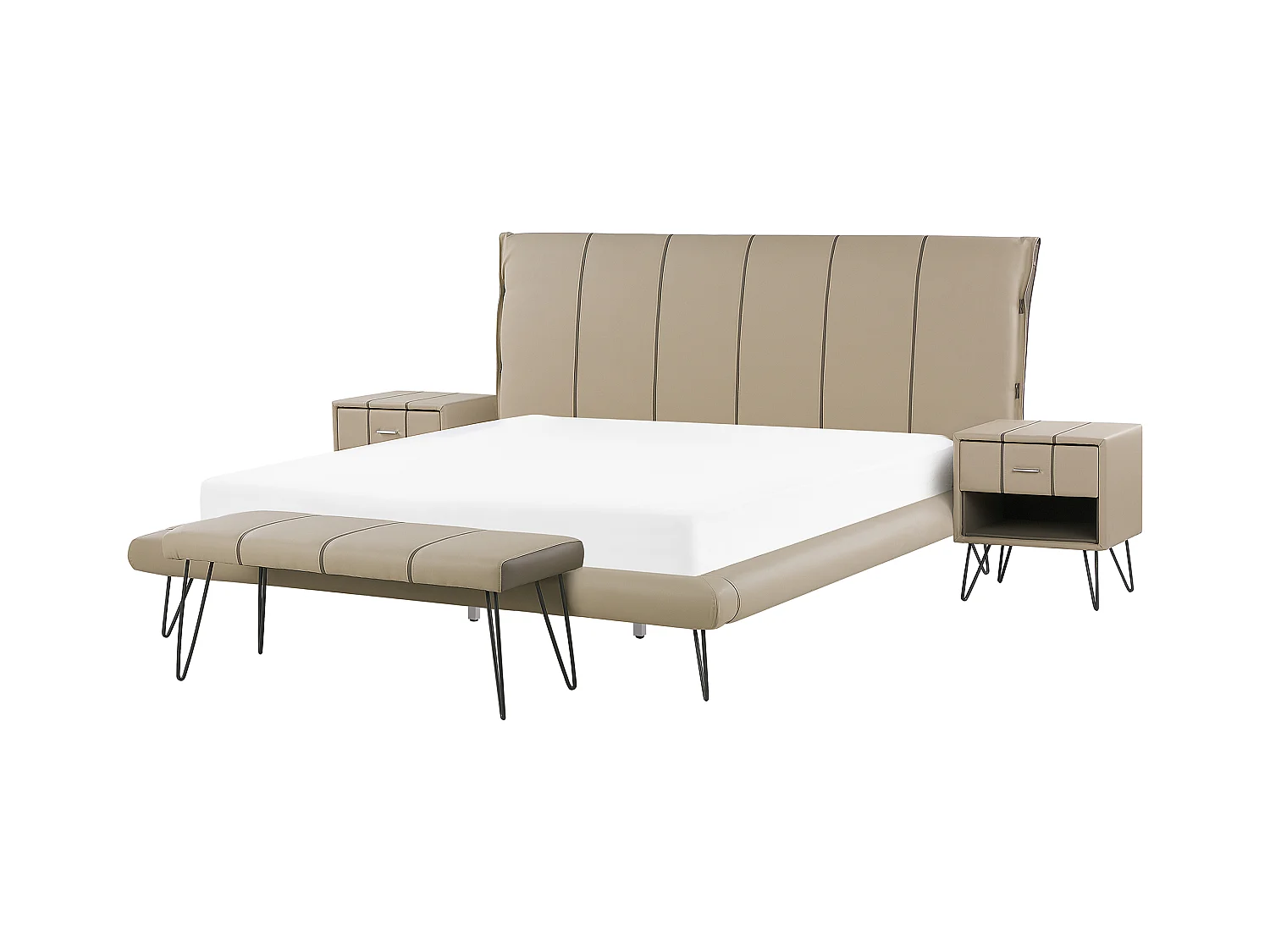 Ensemble de chambre Cuir PU BETIN 180 x 200 cm Beige sable
