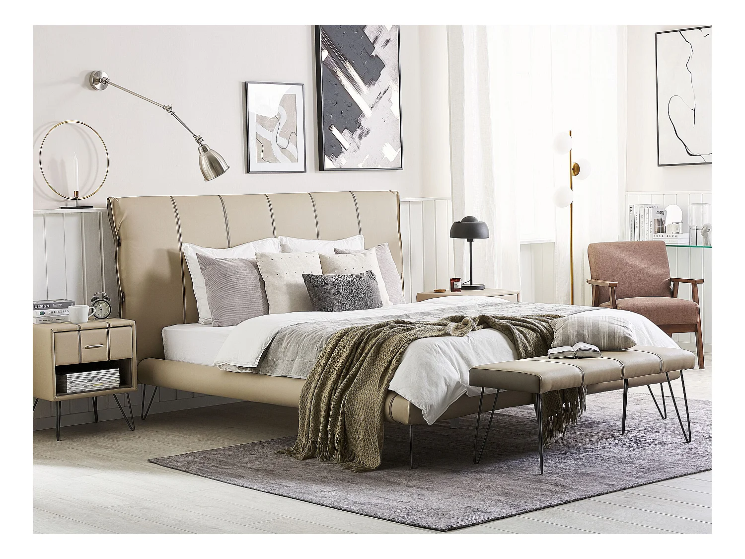 Slaapkamerset Kunstleer BETIN 180 x 200 cm Zandbeige