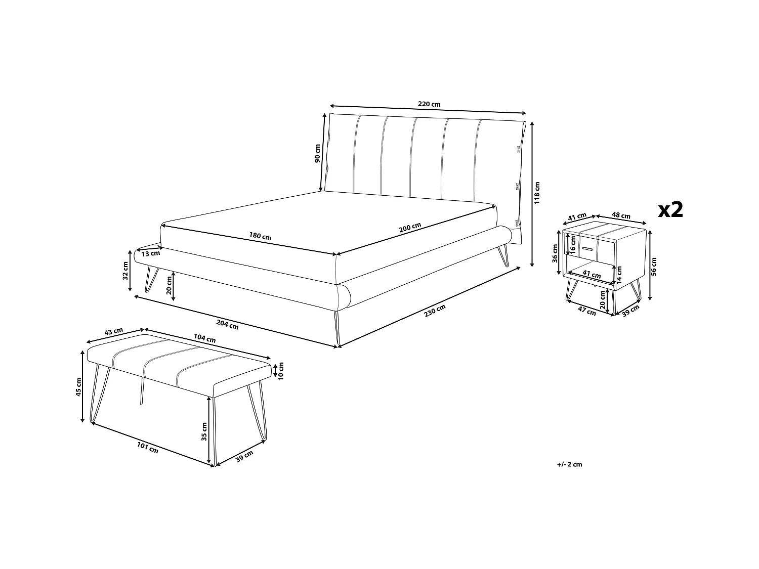 Slaapkamerset Kunstleer BETIN 180 x 200 cm Zandbeige