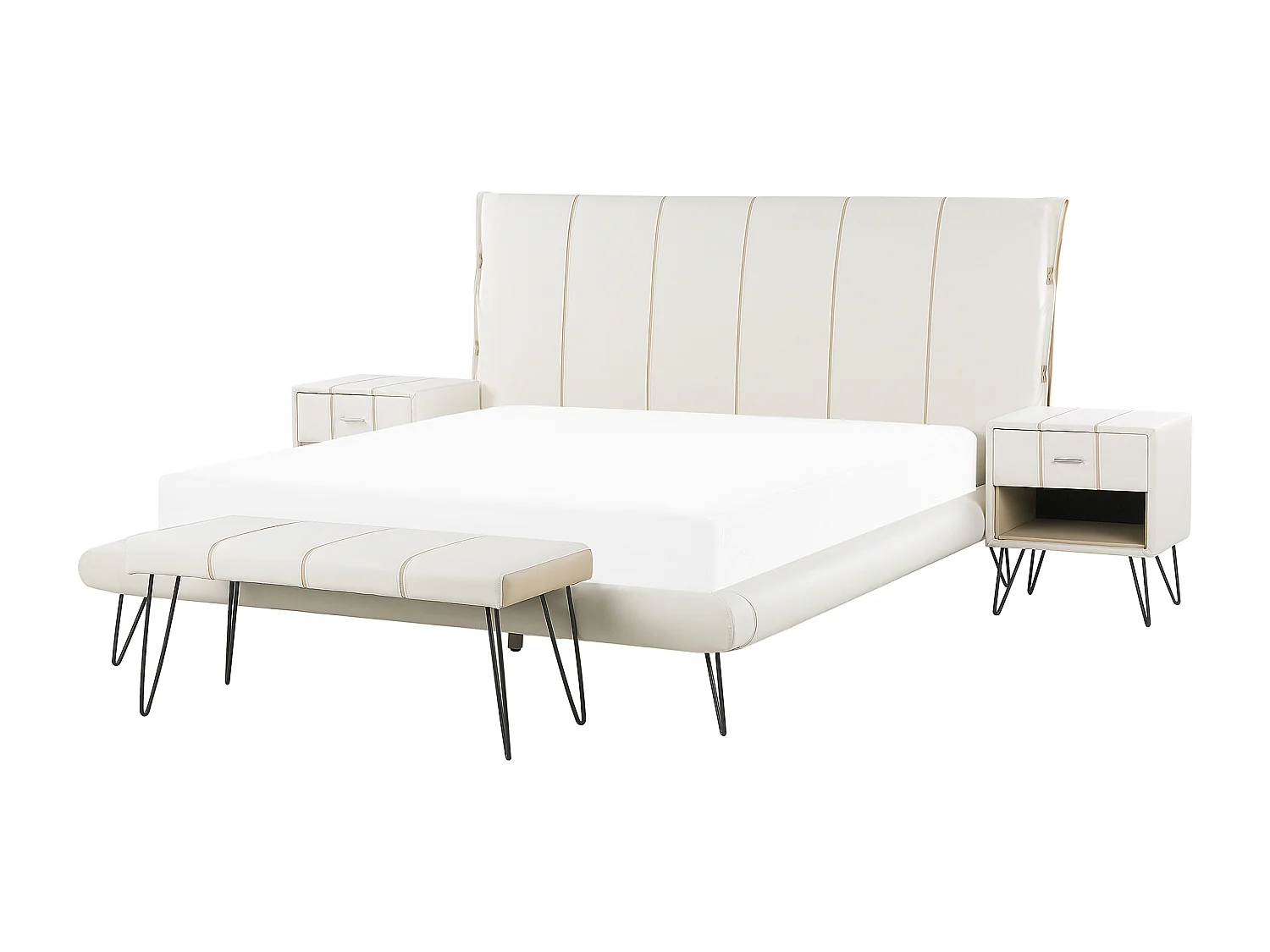 Conjunto de dormitorio Piel sintética BETIN 160 x 200 cm Crema