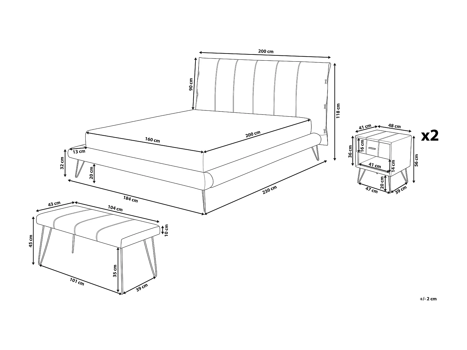 Conjunto de dormitorio Piel sintética BETIN 160 x 200 cm Crema