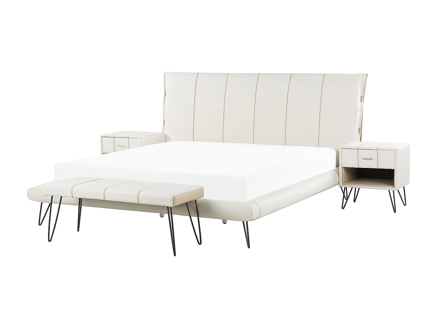 Schlafzimmer Set Bett weiß mit Nachttisch Sitzbank Lattenrost 180x200 cm Betin