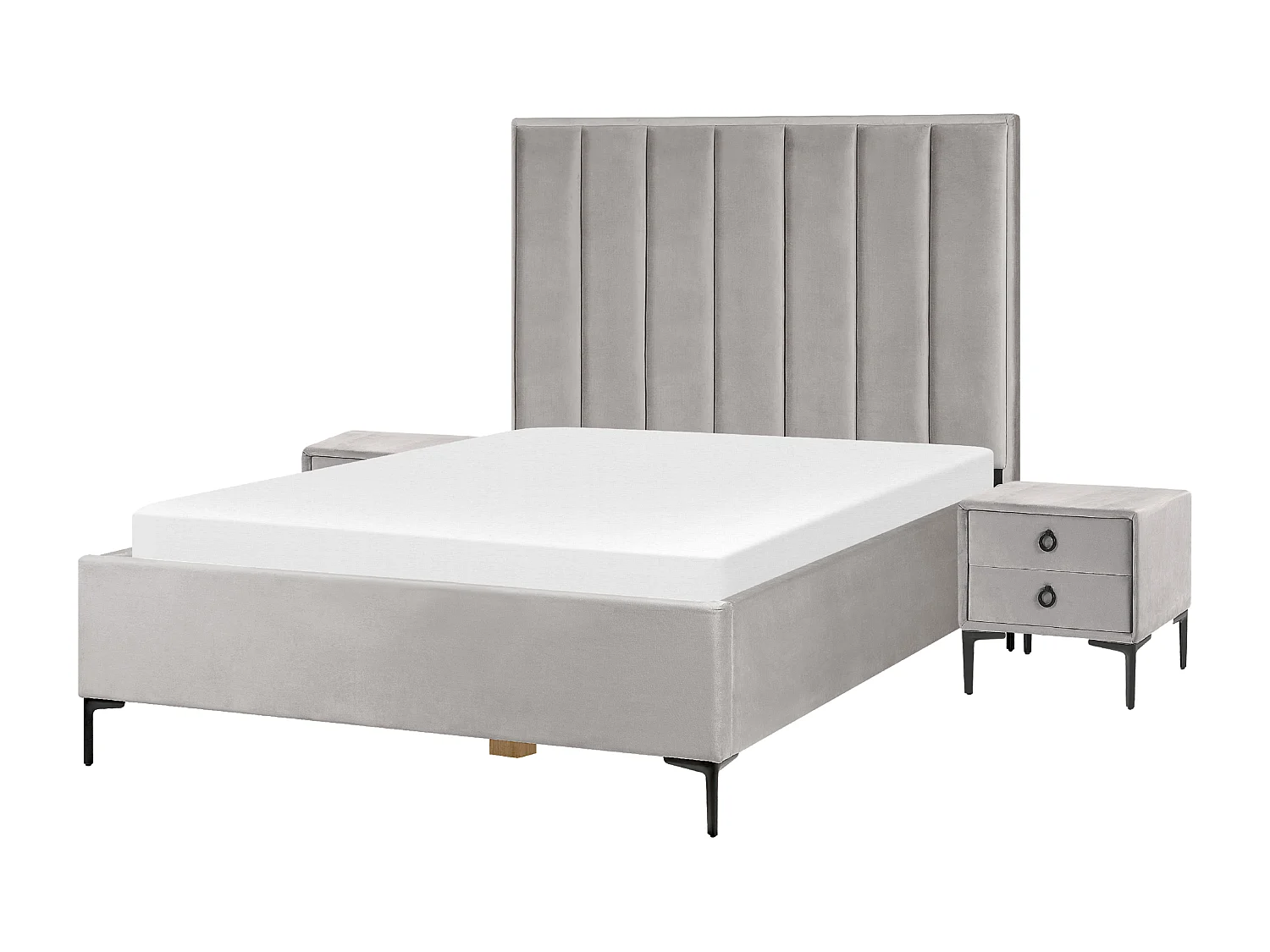 Schlafzimmer Set Samtstoff SEZANNE 140 x 200 cm Hellgrau