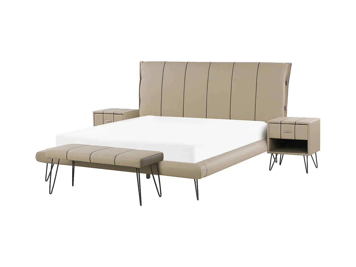 Slaapkamerset Kunstleer BETIN 160 x 200 cm Zandbeige