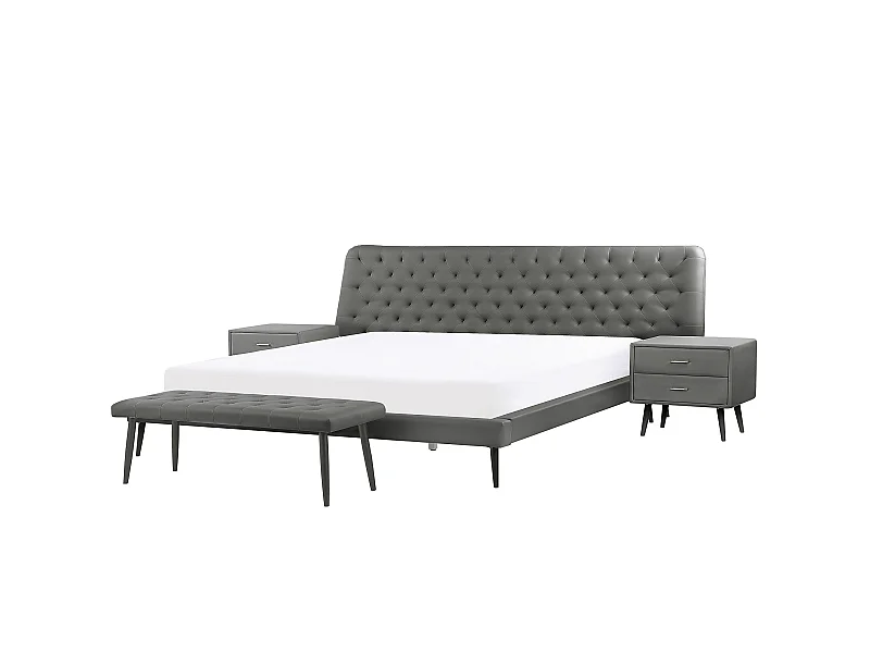 Conjunto de dormitorio Piel sintética ESSONNE 180 x 200 cm Gris