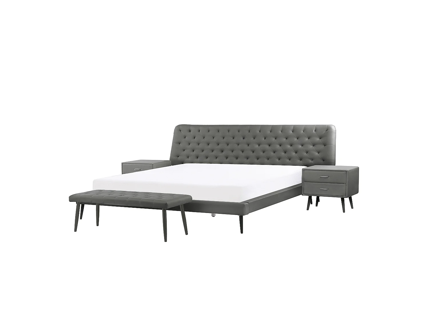 Ensemble de chambre Cuir PU ESSONNE 180 x 200 cm Gris