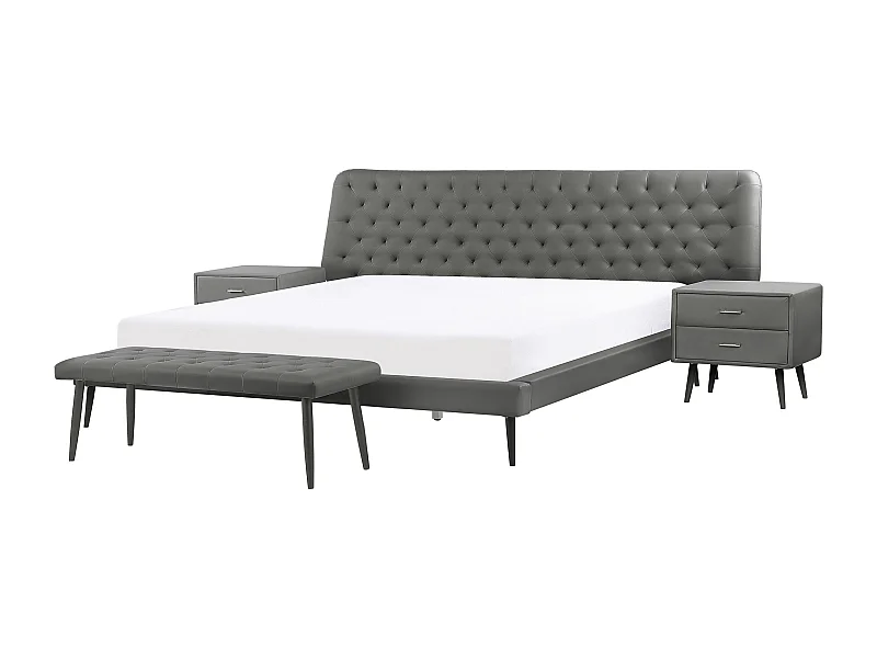 Ensemble de chambre Cuir PU ESSONNE 160 x 200 cm Gris