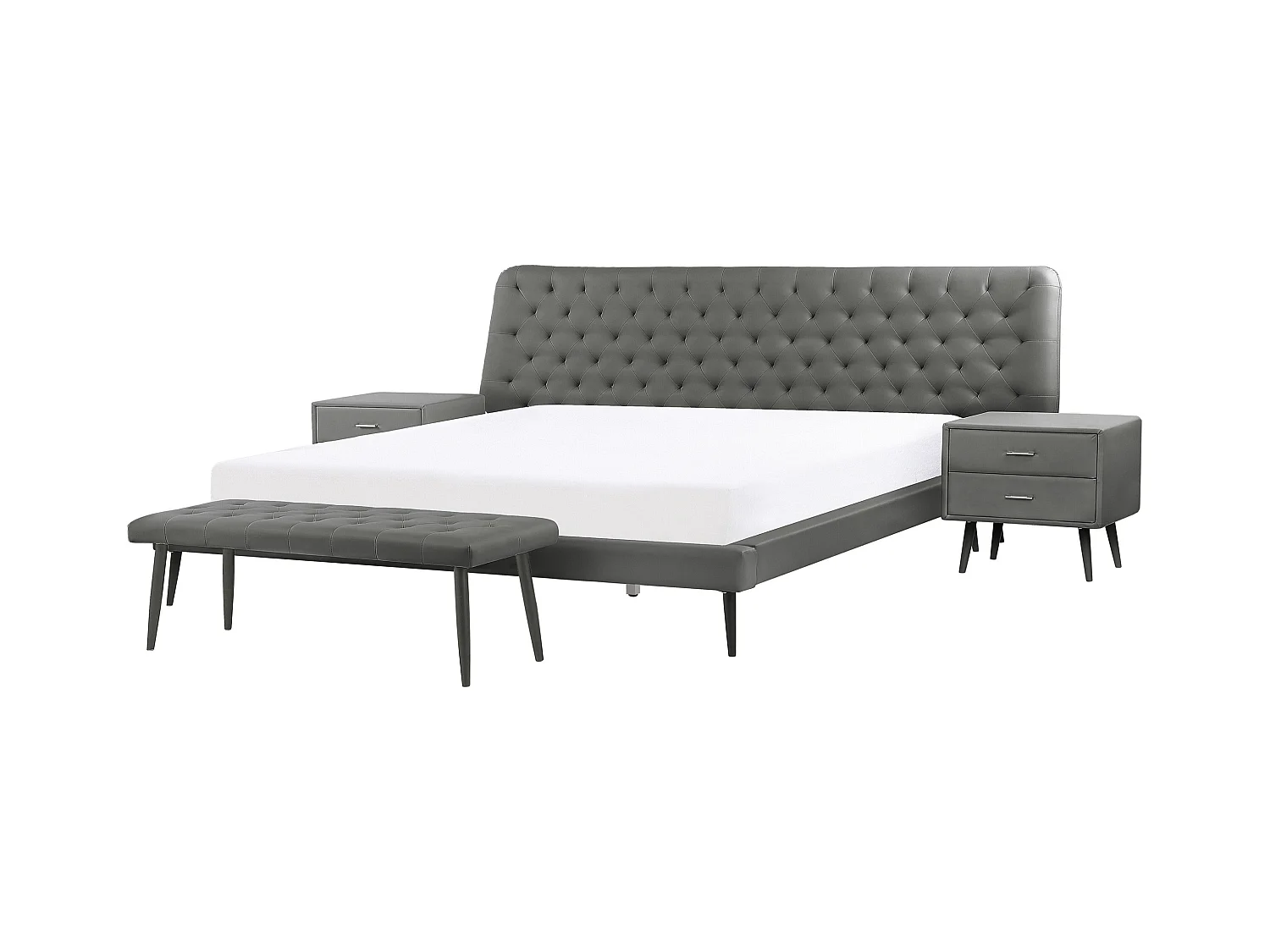 Ensemble de chambre Cuir PU ESSONNE 160 x 200 cm Gris
