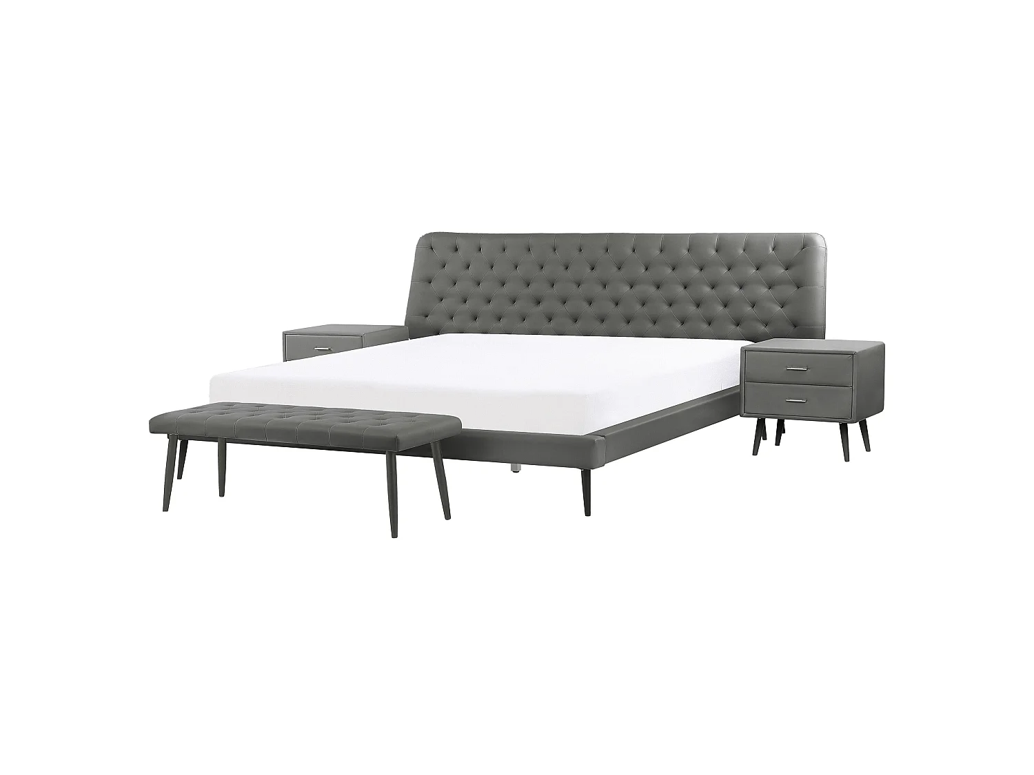 Ensemble de chambre Cuir PU ESSONNE 160 x 200 cm Gris