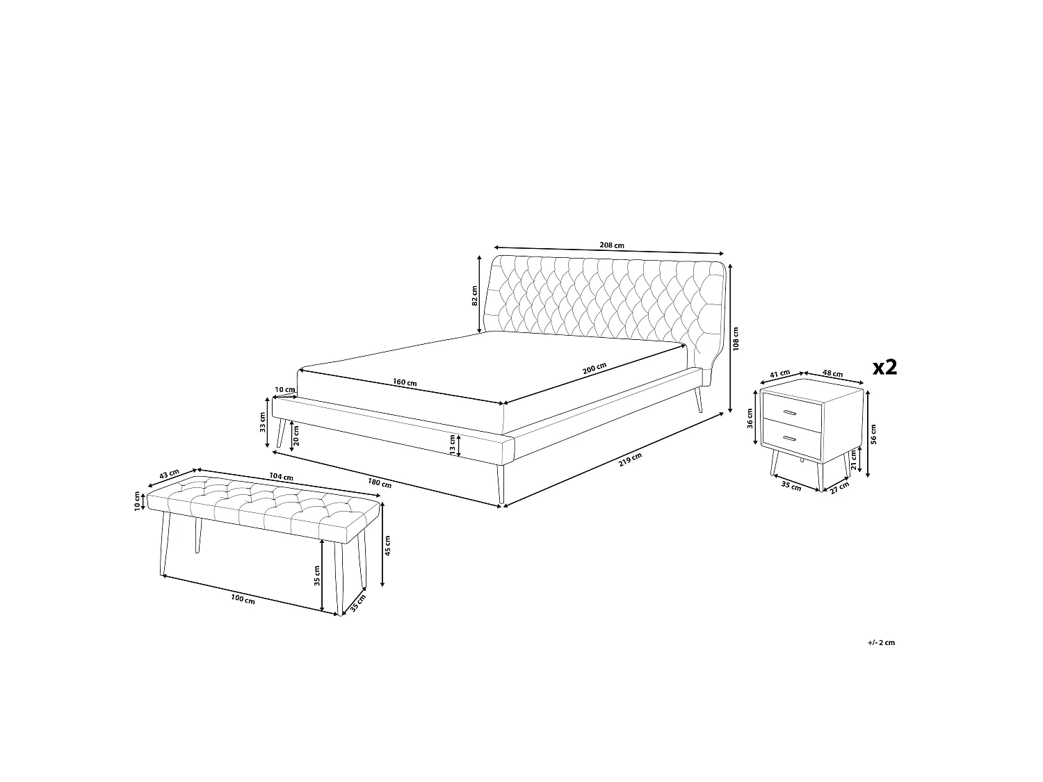 Ensemble de chambre Cuir PU ESSONNE 160 x 200 cm Gris