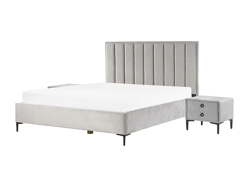 Conjunto de dormitorio Terciopelo SEZANNE 180 x 200 cm Gris claro
