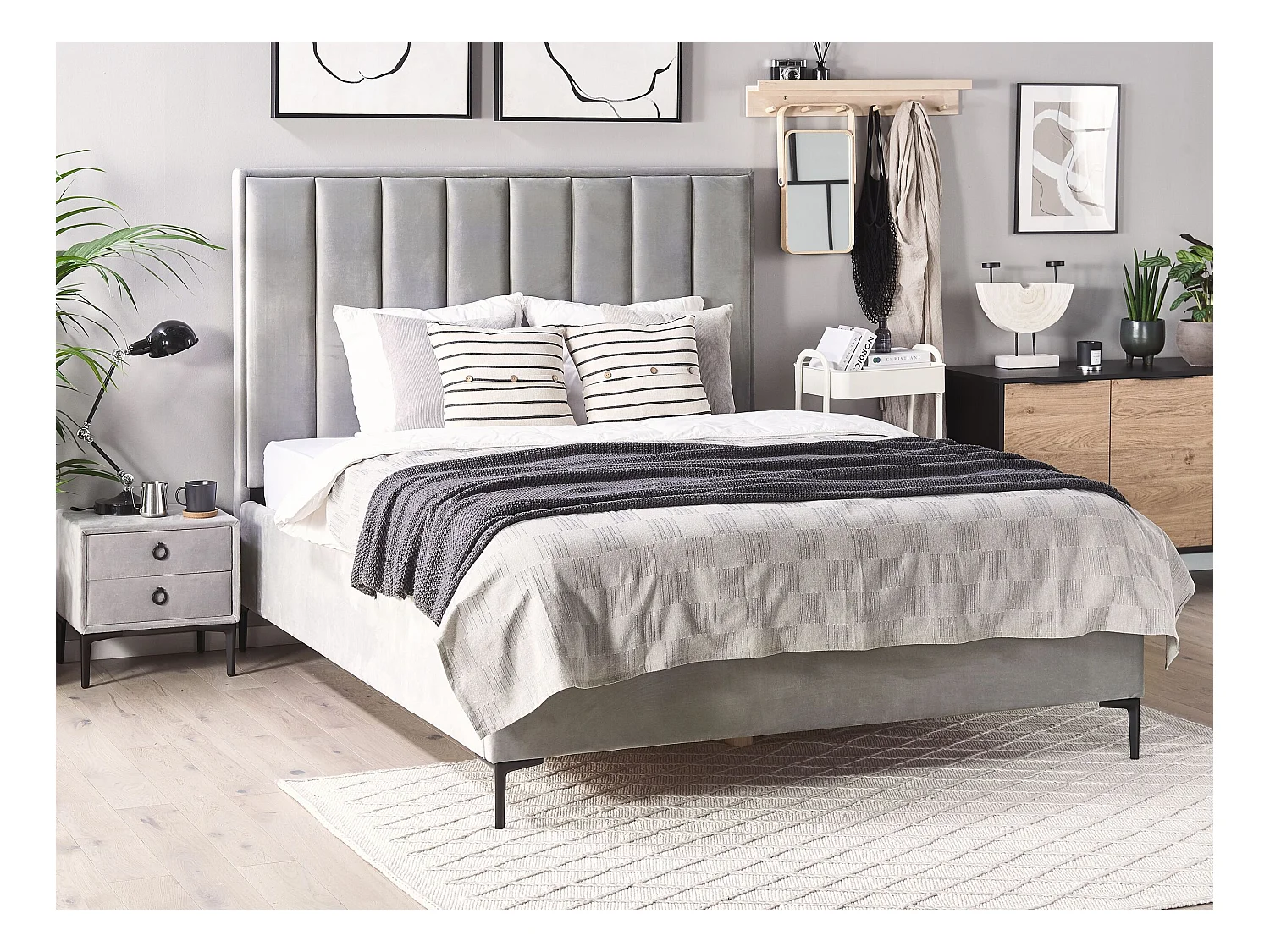 Ensemble de chambre Velours SEZANNE 180 x 200 cm Gris clair