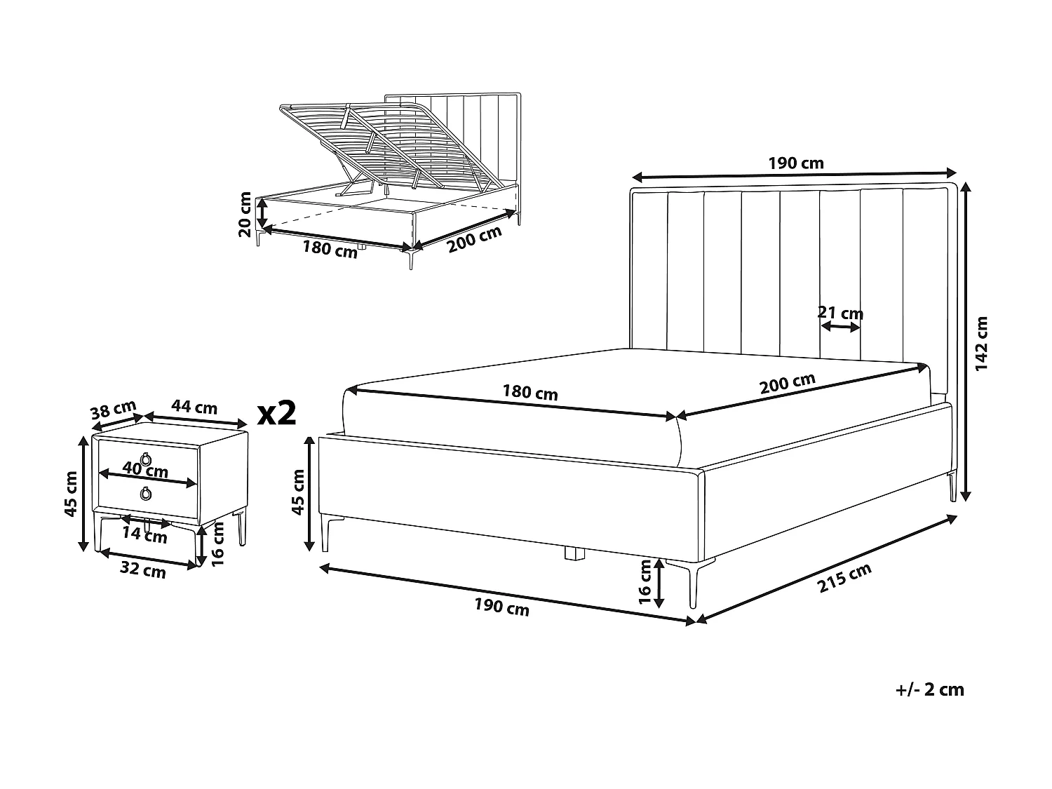 Slaapkamerset Fluweel SEZANNE 180 x 200 cm Lichtgrijs
