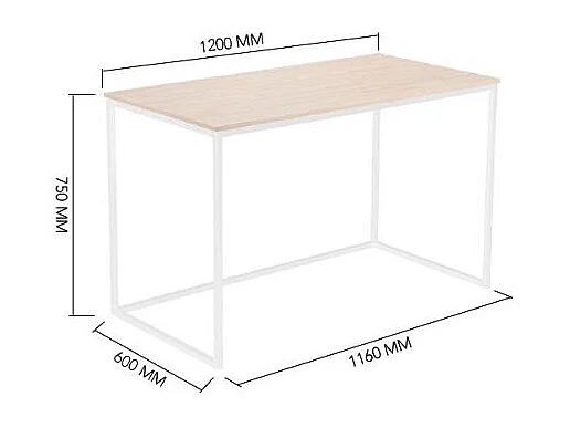 Schreibtisch MIA - Arbeitstisch - 120x60x75cm - Farbe Eichenholz - Weiße Metallbeine - Büro - Wohnzimmer - Esszimmer