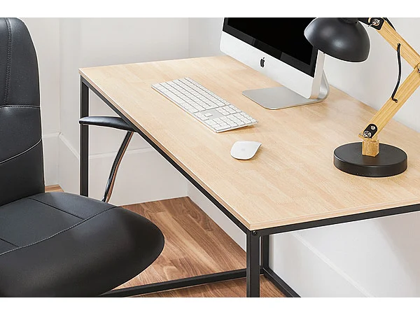 Bureau MIA - Plateau couleur chêne nordique, 19 mm d'épais. Pieds en métal blanc. 120x60x75cm