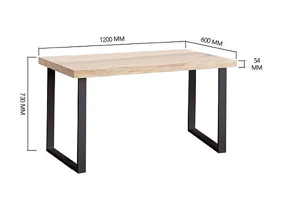 Schreibtisch NATURAL-Nordischer Stil - Arbeitstisch - Büro - Esszimmer - 120x60x73cm - Platte in Farbe Eiche 54mm dick - Beine aus weißer Metall