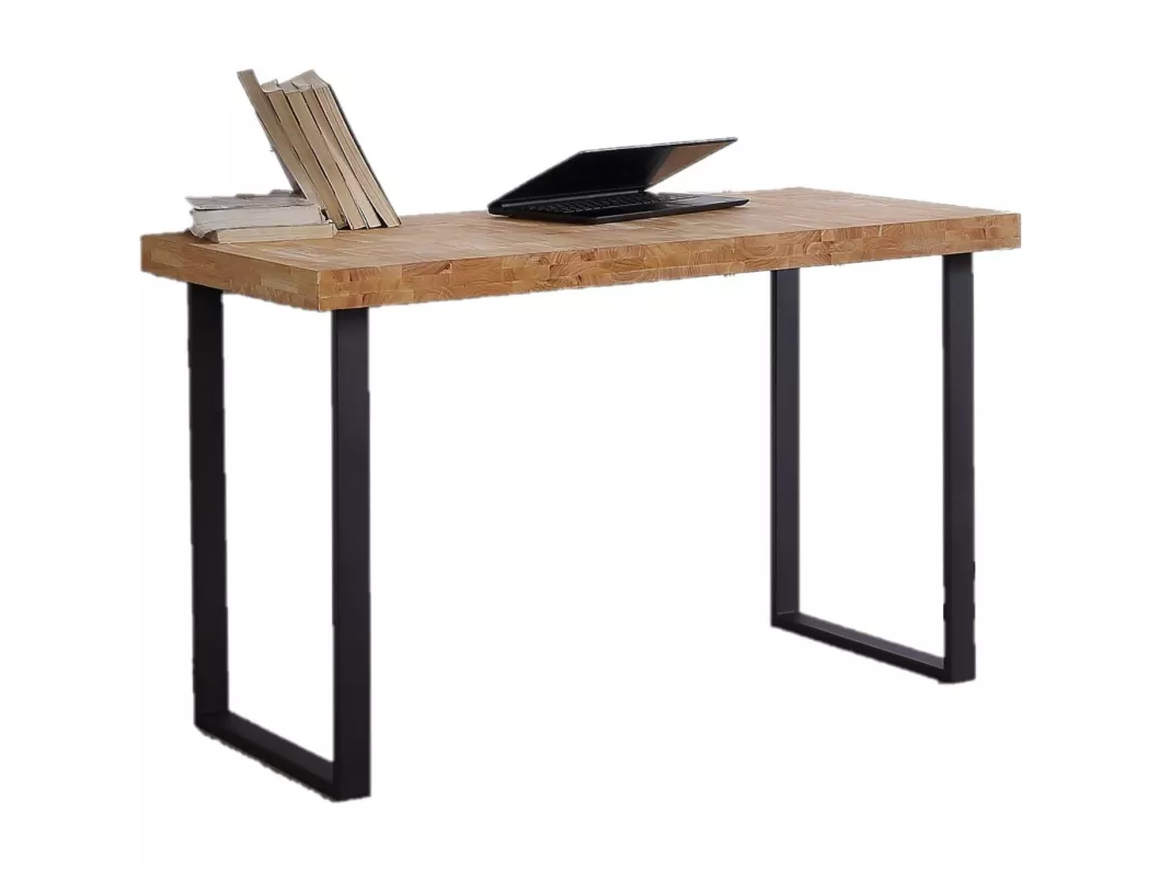 Kauf Unique Schreibtisch NATURAL-Nordische Eiche-Farbplatte 54mm dick-Schwarze Metallbeine 120x60x73cm