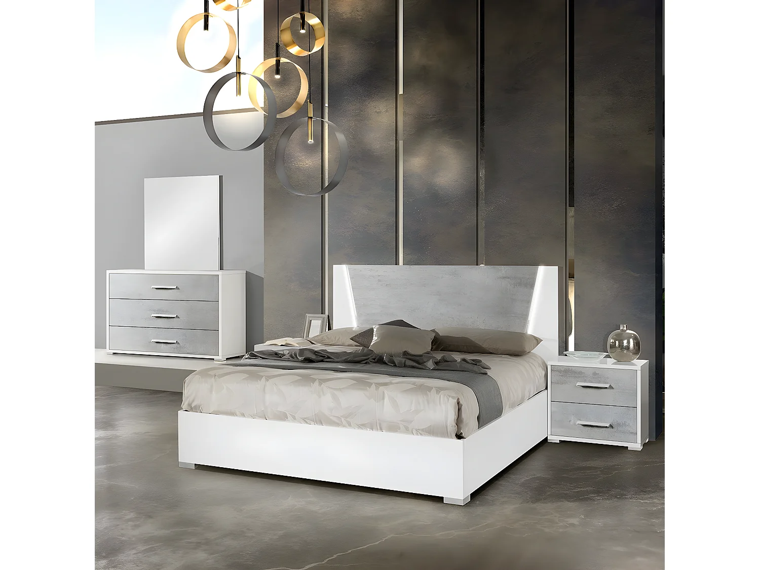 LANA - Chevet 2 Tiroirs Façades Aspect Ciment