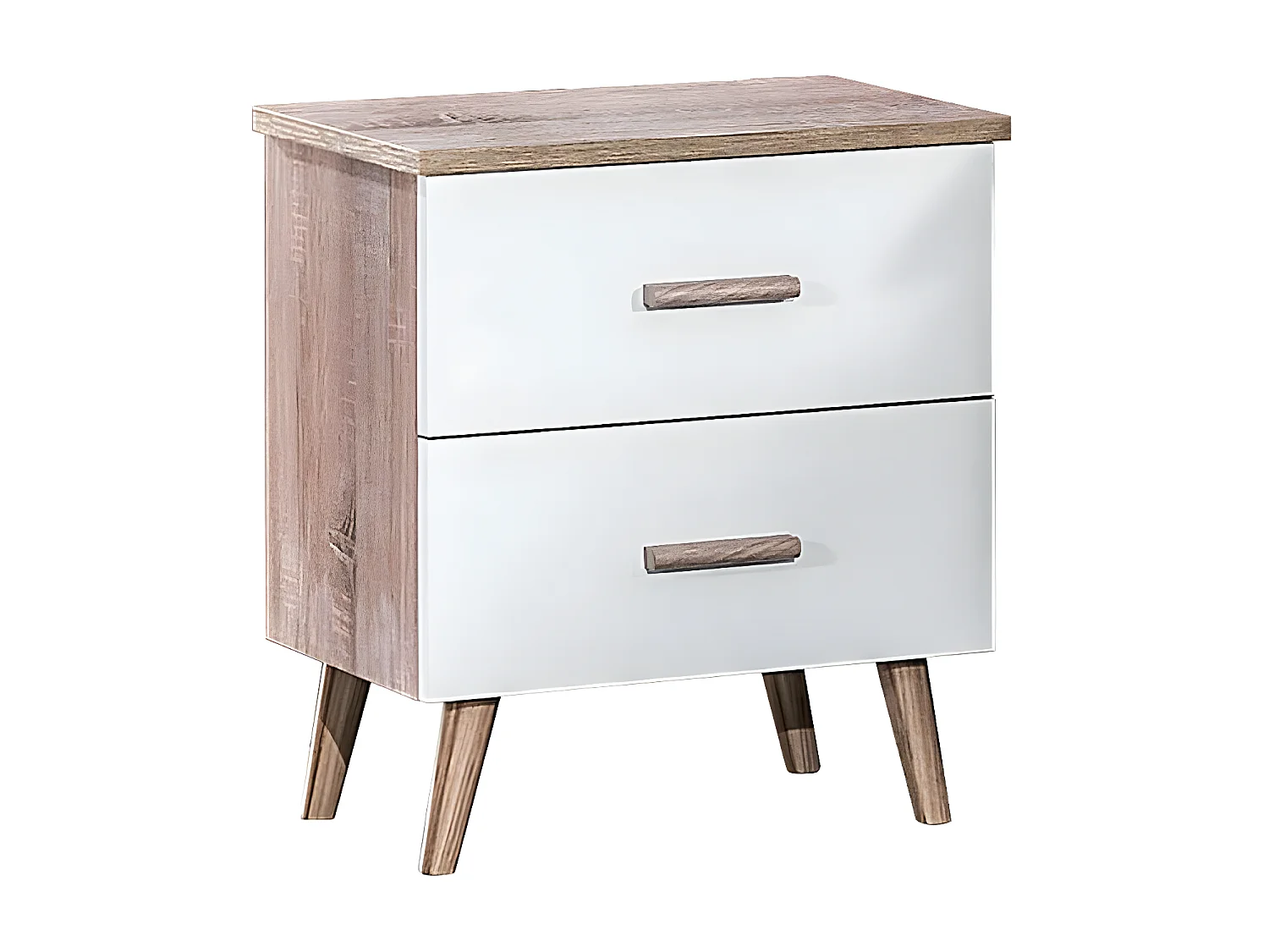 PREEM - Chevet 2 Tiroirs Aspect Naturel et Façades Blanches