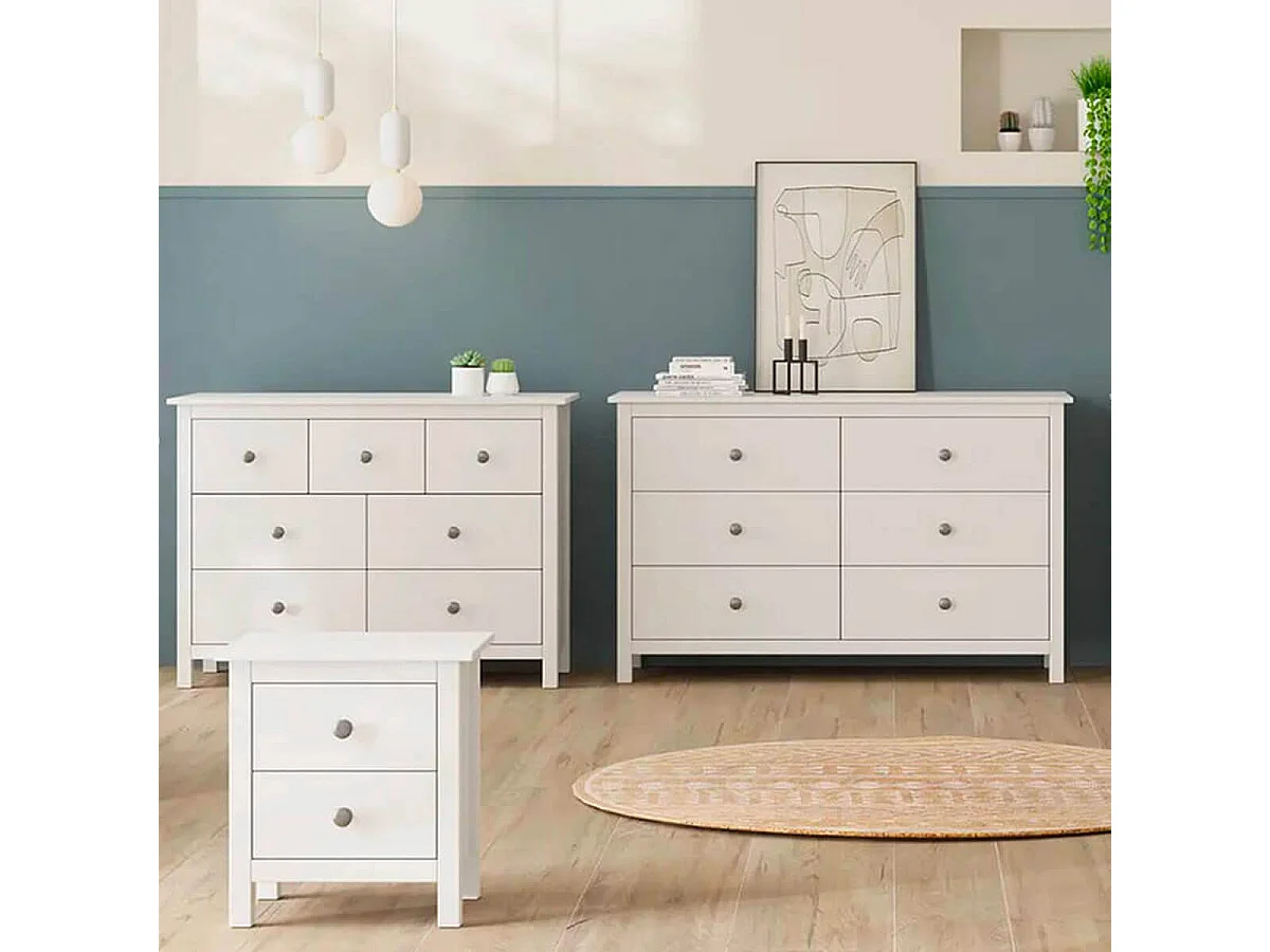 FRED - Chevet 2 Tiroirs Bois Massif Coloris Blanc