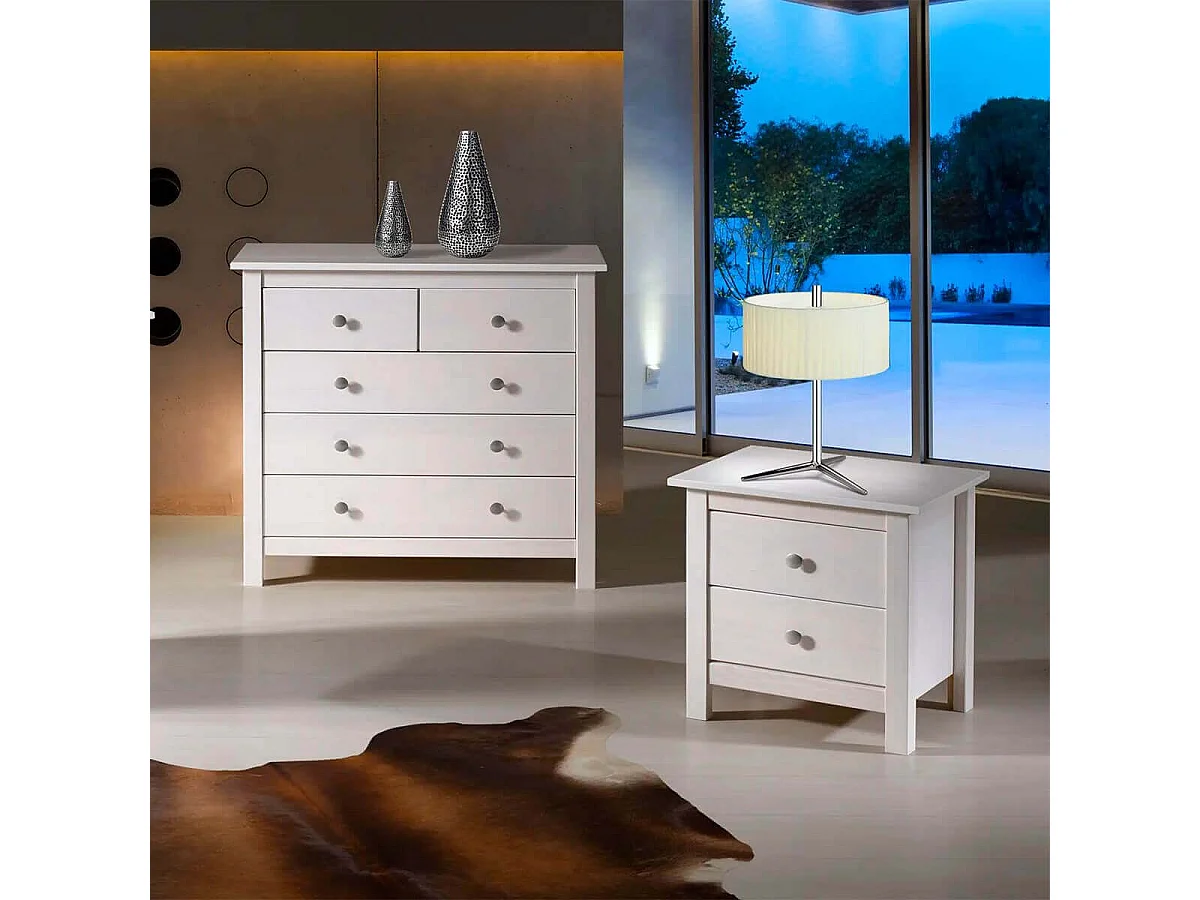 FRED - Chevet 2 Tiroirs Bois Massif Coloris Blanc