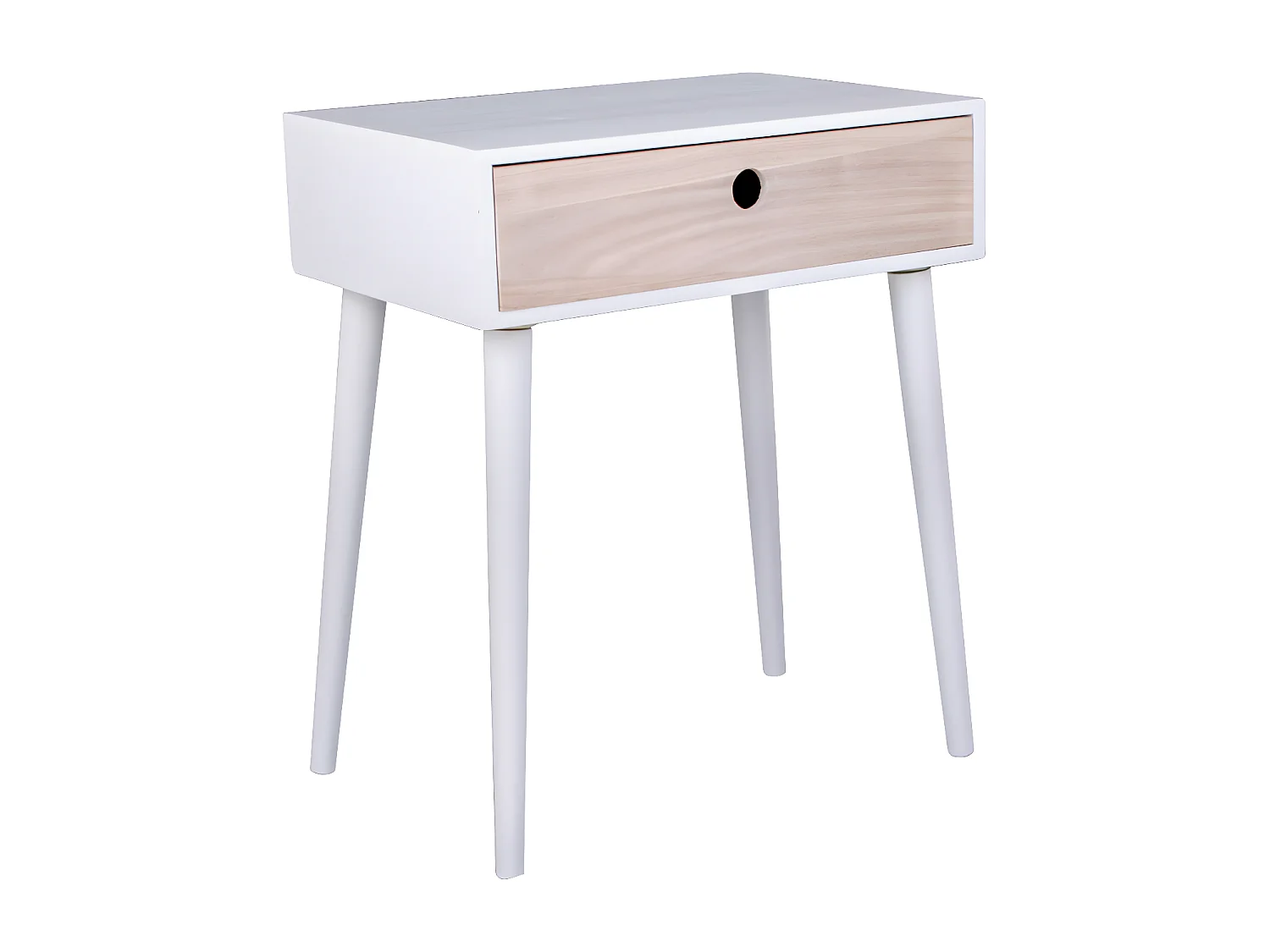 PAPAY - Chevet 1 Tiroir Paulownia Blanc et Naturel