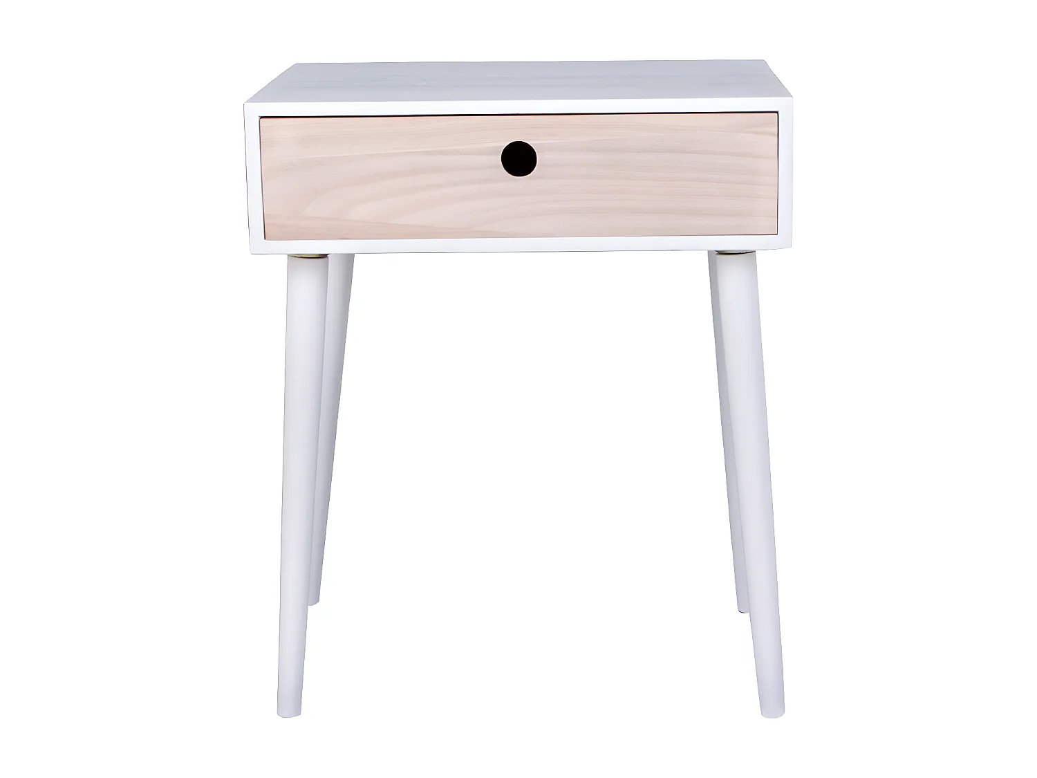 PAPAY - Chevet 1 Tiroir Paulownia Blanc et Naturel