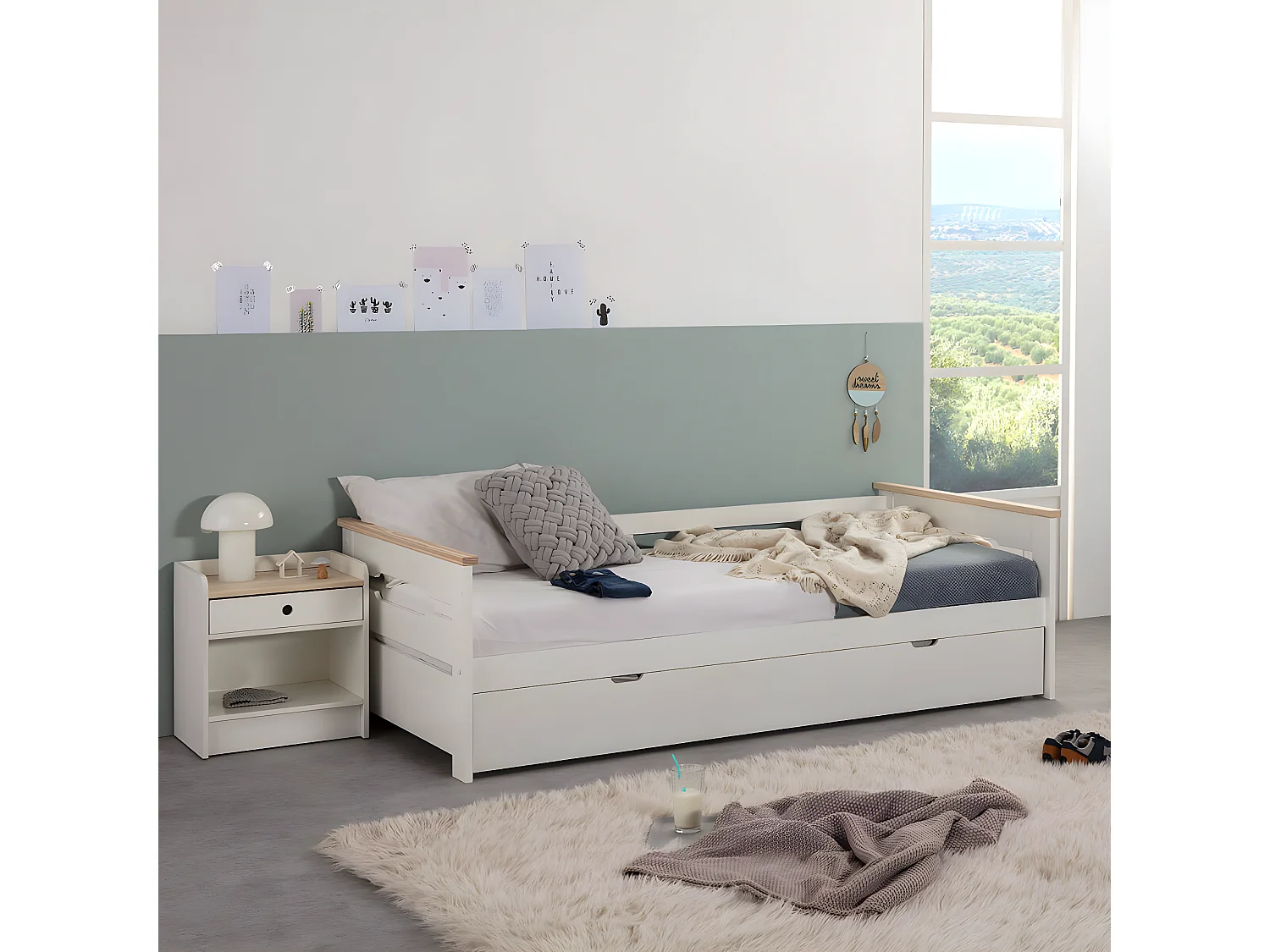 CARLA - Chevet 1 Tiroir 1 Niche Bois et Blanc